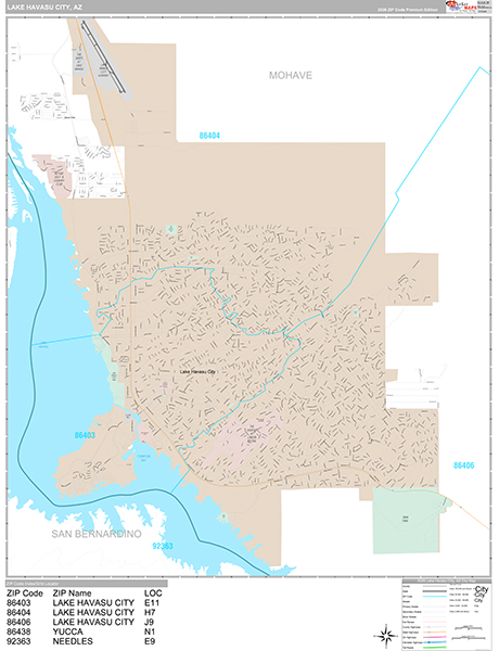 Lake Havasu City, AZ Zip Code Map